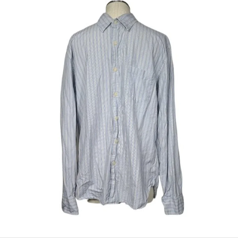 J. Crew 2-Ply Cotton Blue White Yellow Striped Long Sleeve Button Down Shirt L
